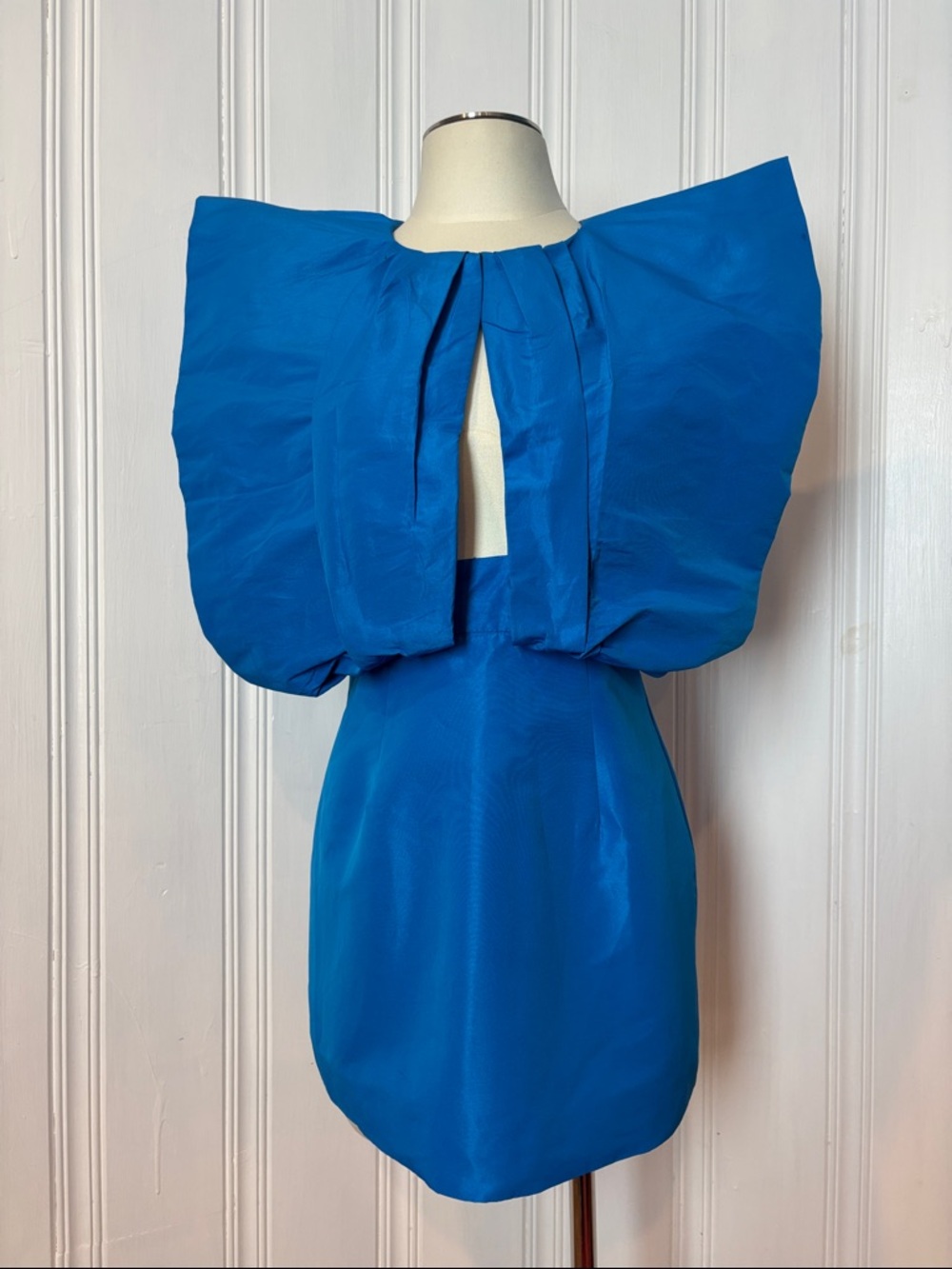 ZARA Electric Blue Sculptural Shoulder Mini Dress Open Back Size - Size M